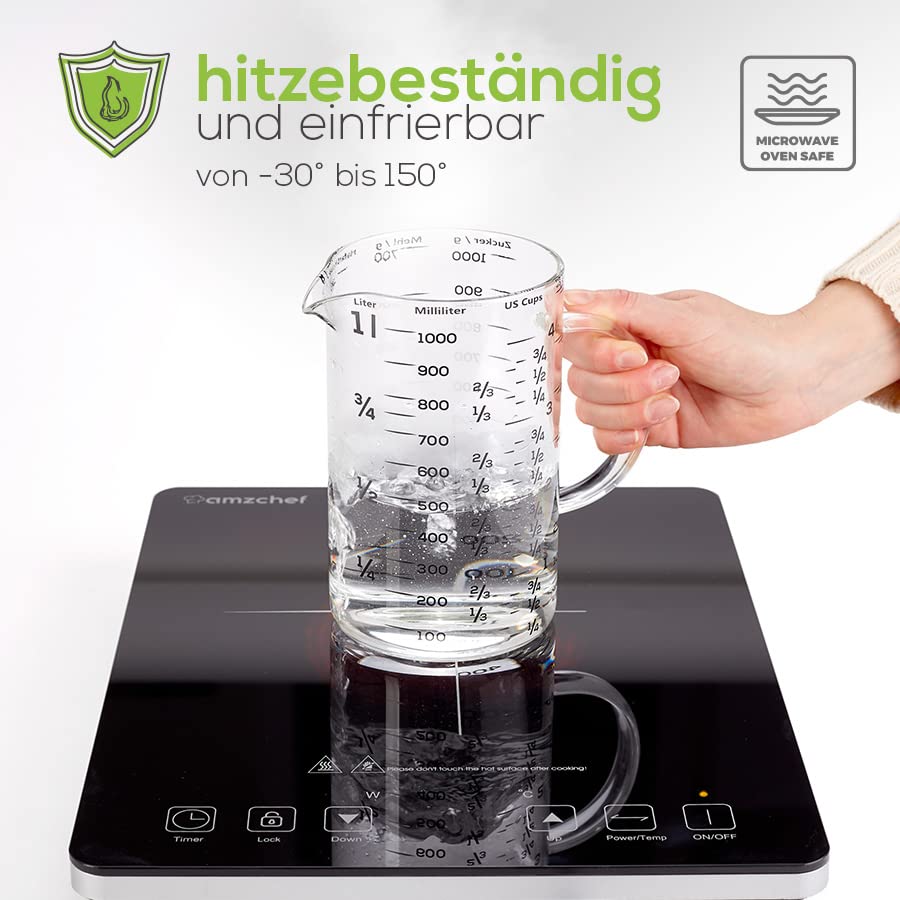 Messbecher - Glas - 2er Set - 1 L & 500 ml - mit Bambusdeckel