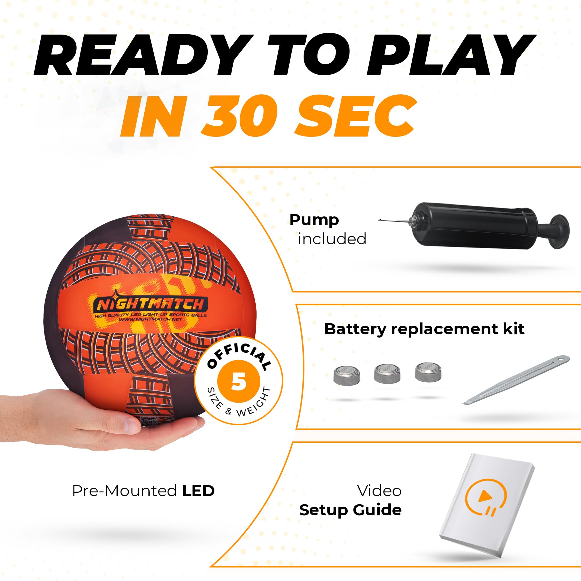 Leuchtender LED-Volleyball - Größe 5 - Schwarz/Orange
