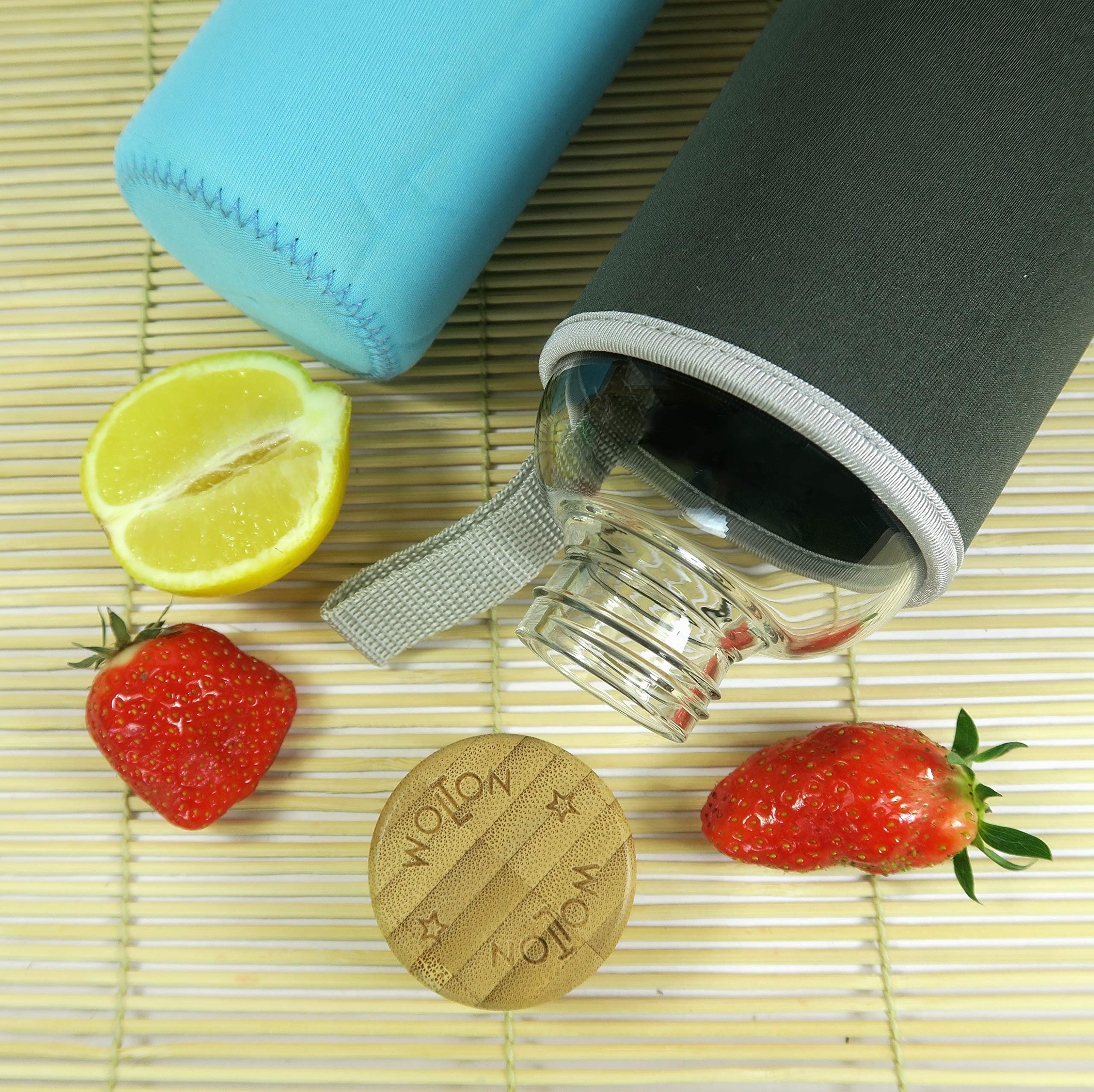 Trinkflasche mit Bambusdeckel - 550 ml - Grau