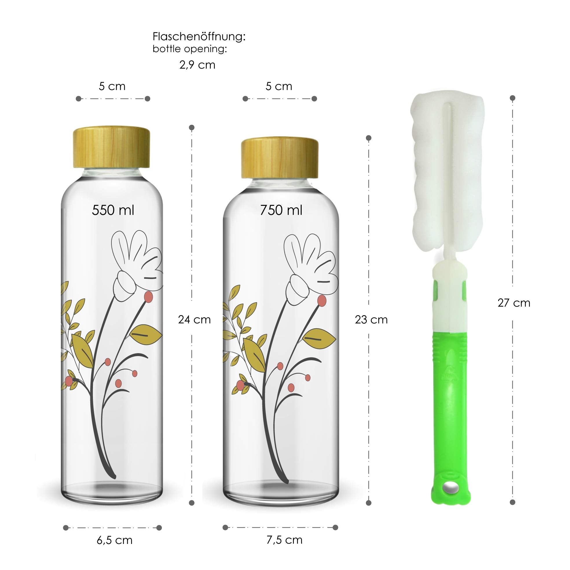Trinkflasche mit Bambusdeckel - 750 ml - Blume