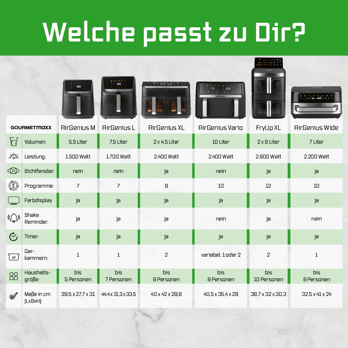 FryUp XL Vertikale Doppelkammer-Heißluftfritteuse mit Sichtfenster - 12 L