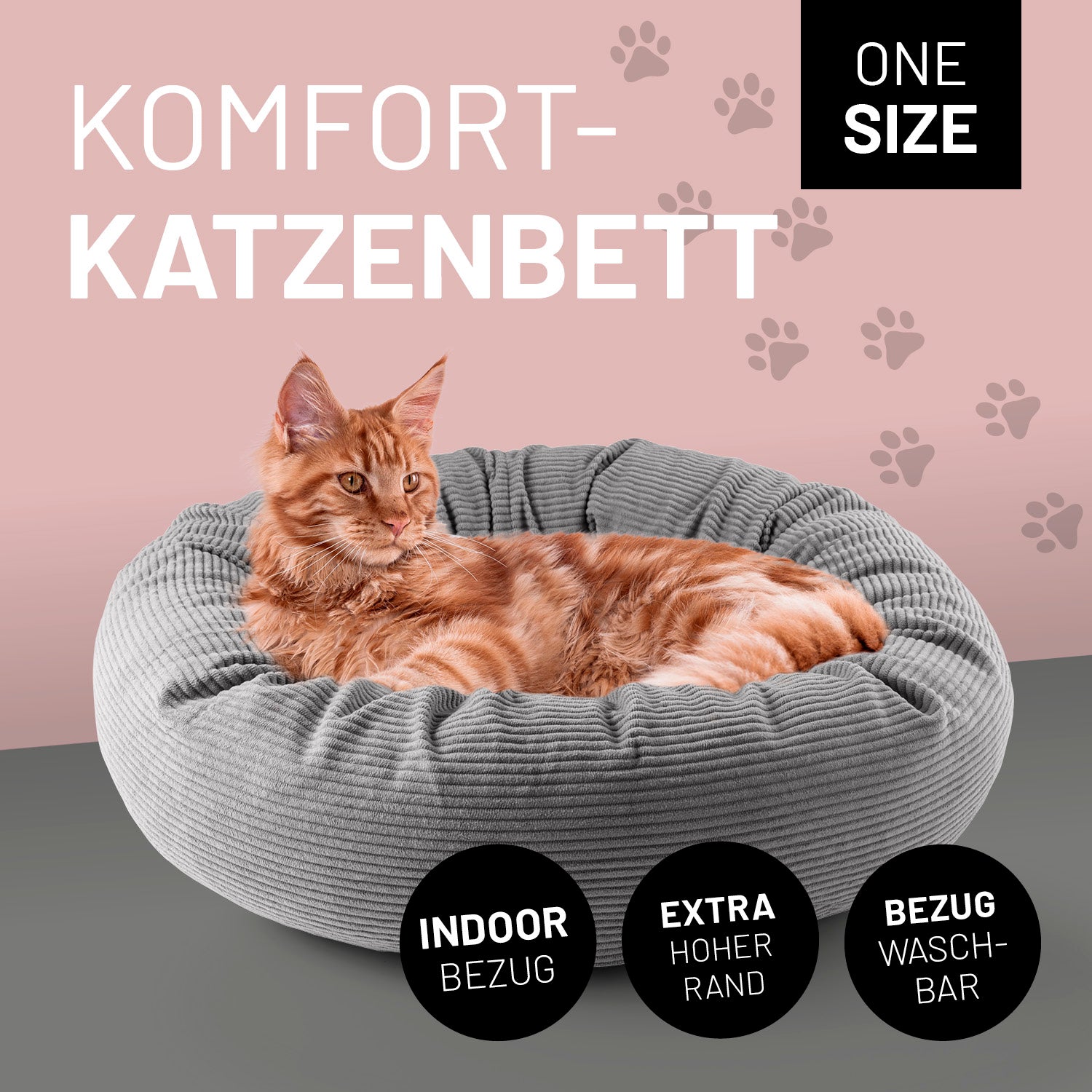 Komfort-Katzenbett aus der LUMALAND Cord-Reihe - Ø 60 cm - Grau