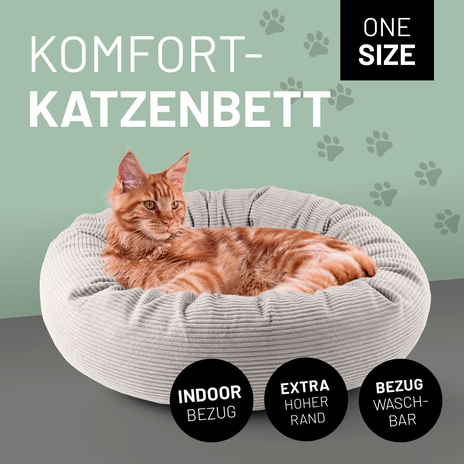 Komfort-Katzenbett aus der LUMALAND Cord-Reihe - Ø 60 cm - Beige