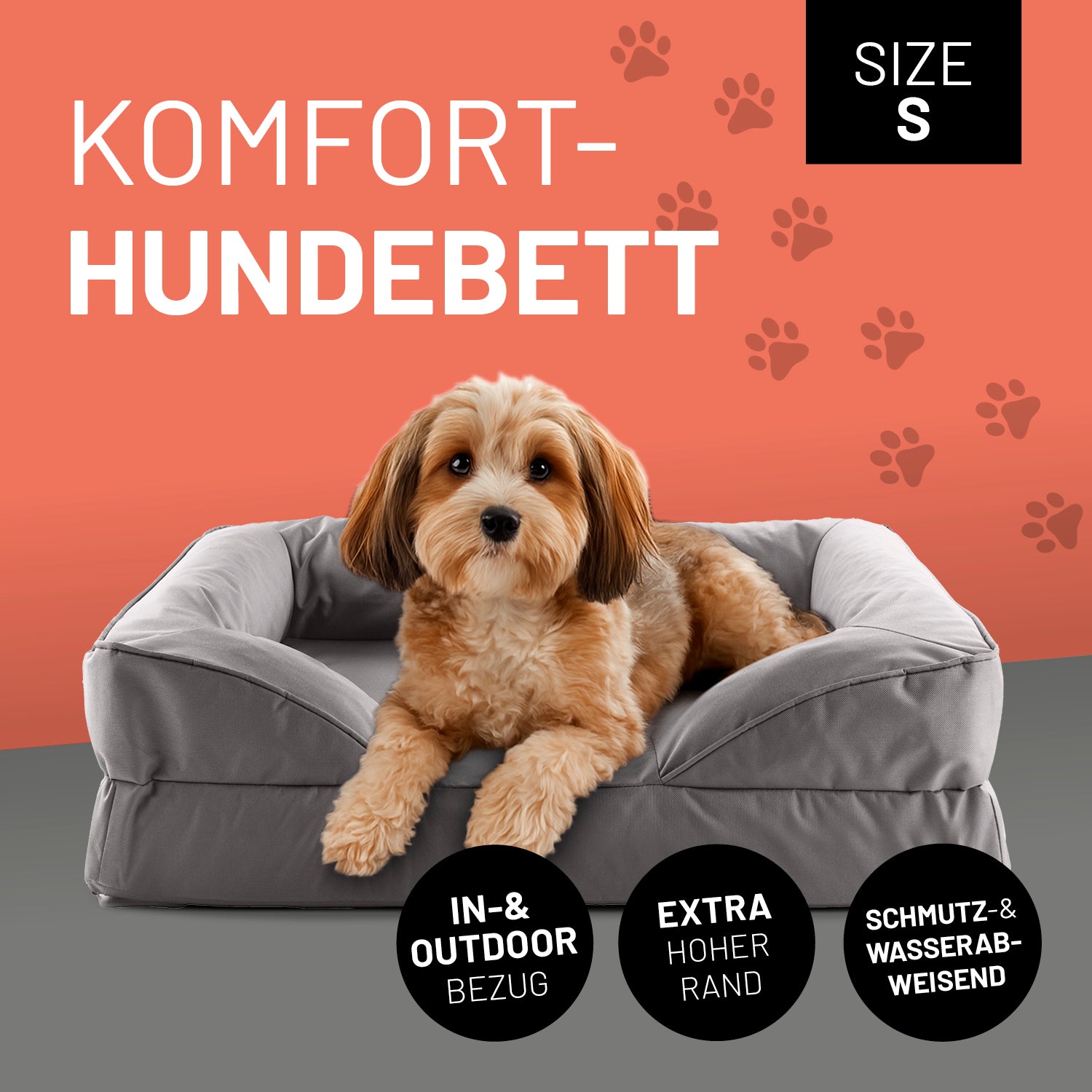 Komfort-Hundebett aus der LUMALAND Outdoor-Kollektion - Gr. S - 70 x 60 cm - Grau