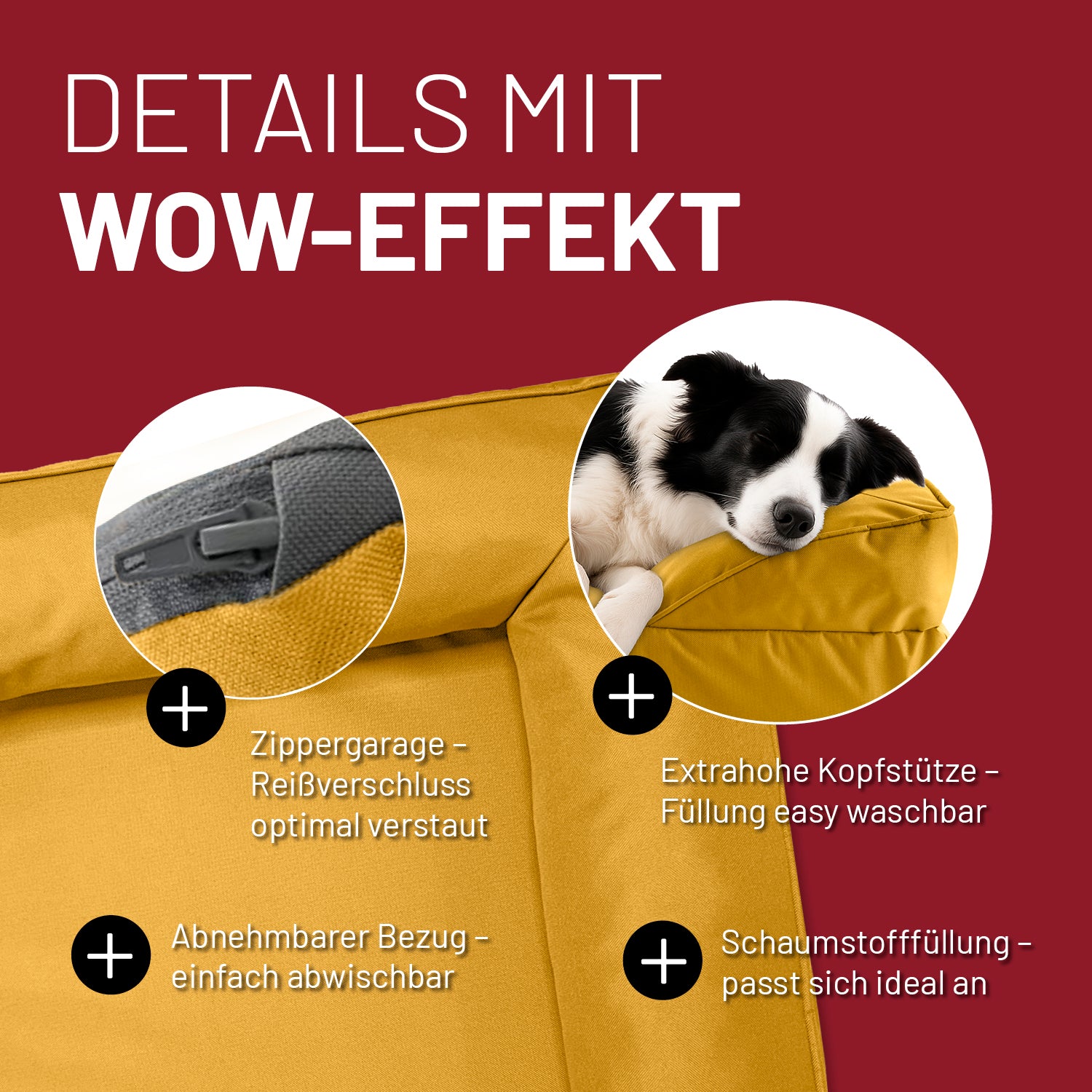 Komfort-Hundebett aus der LUMALAND Outdoor-Kollektion - Gr. M - 90 x 65 cm - Senfgelb