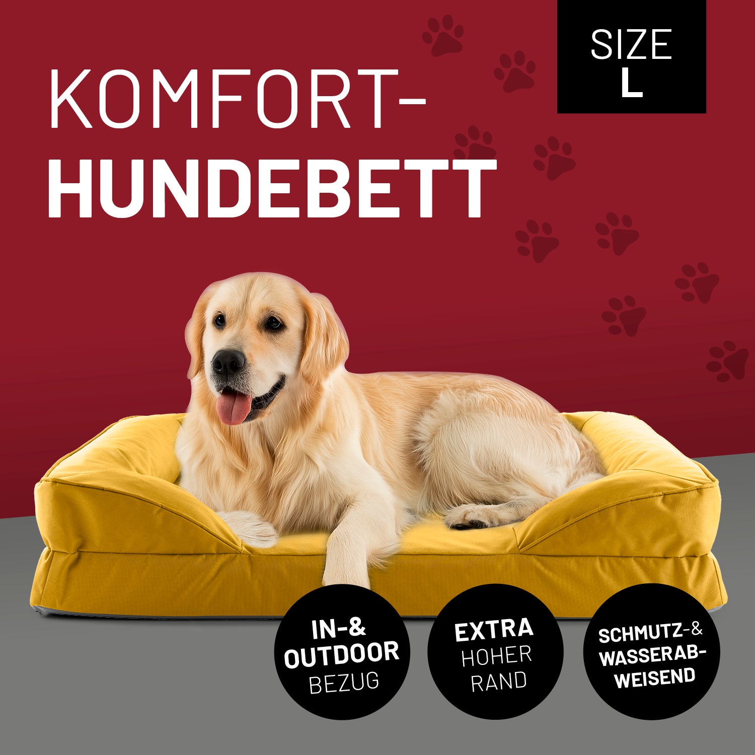 Komfort-Hundebett aus der LUMALAND Outdoor-Kollektion - Gr. L - 110 x 75 cm - Senfgelb