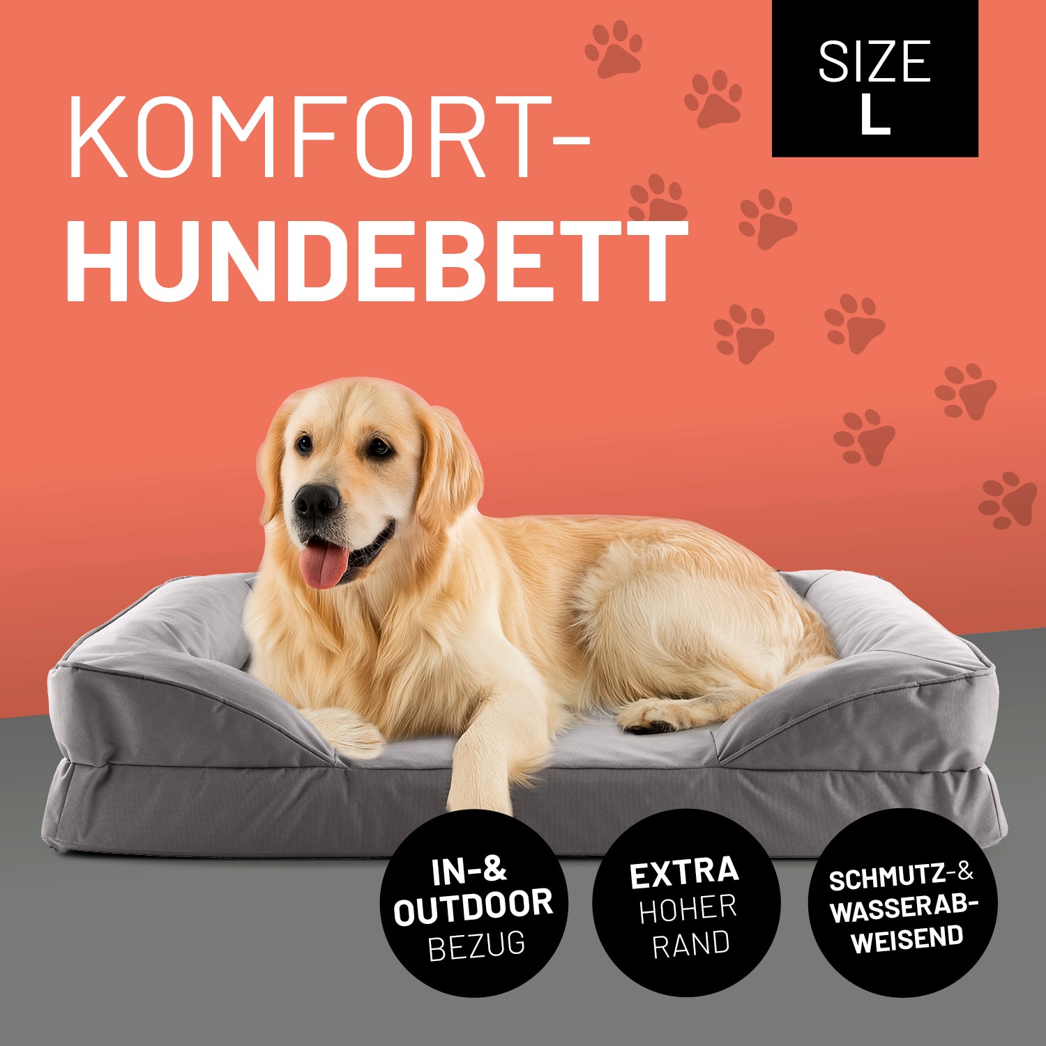 Komfort-Hundebett aus der LUMALAND Outdoor-Kollektion - Gr. L - 110 x 75 cm - Grau