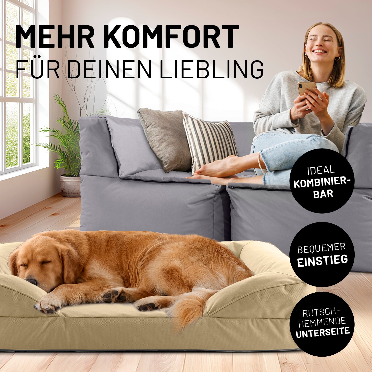 Komfort-Hundebett aus der LUMALAND Outdoor-Kollektion - Gr. L - 110 x 75 cm - Beige