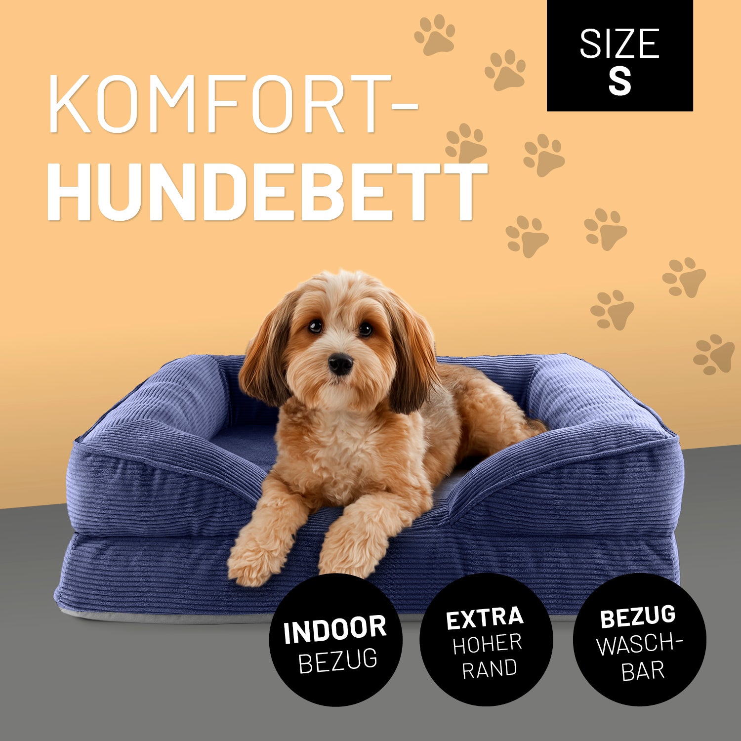 Komfort-Hundebett aus der LUMALAND Cord-Reihe - Gr. S - 70 x 60 cm - Grau