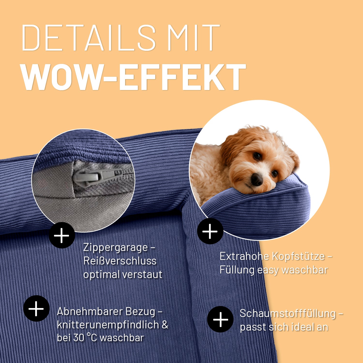 Komfort-Hundebett aus der LUMALAND Cord-Reihe - Gr. S - 70 x 60 cm - Grau