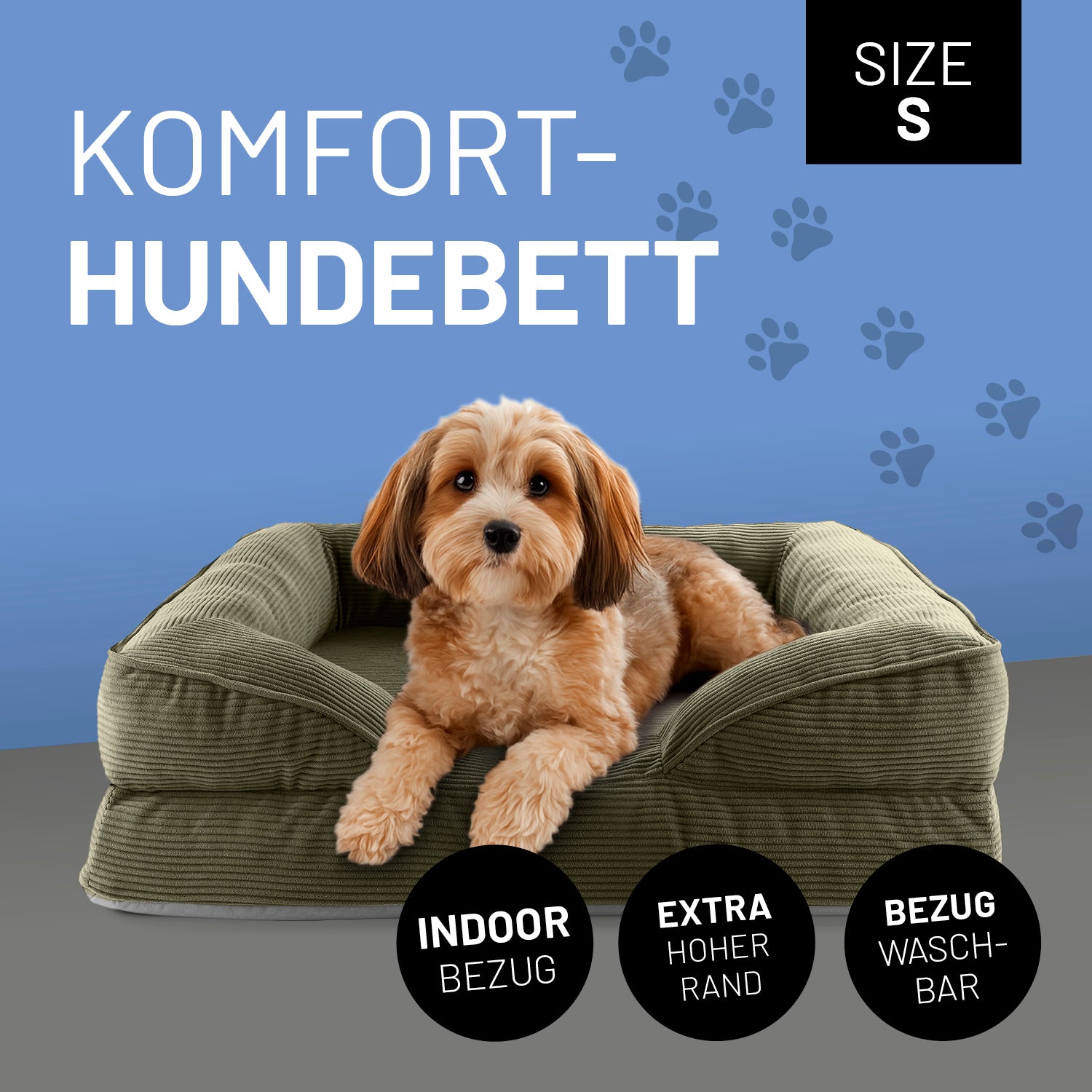 Komfort-Hundebett aus der LUMALAND Cord-Reihe - Gr. S - 70 x 60 cm - Grau