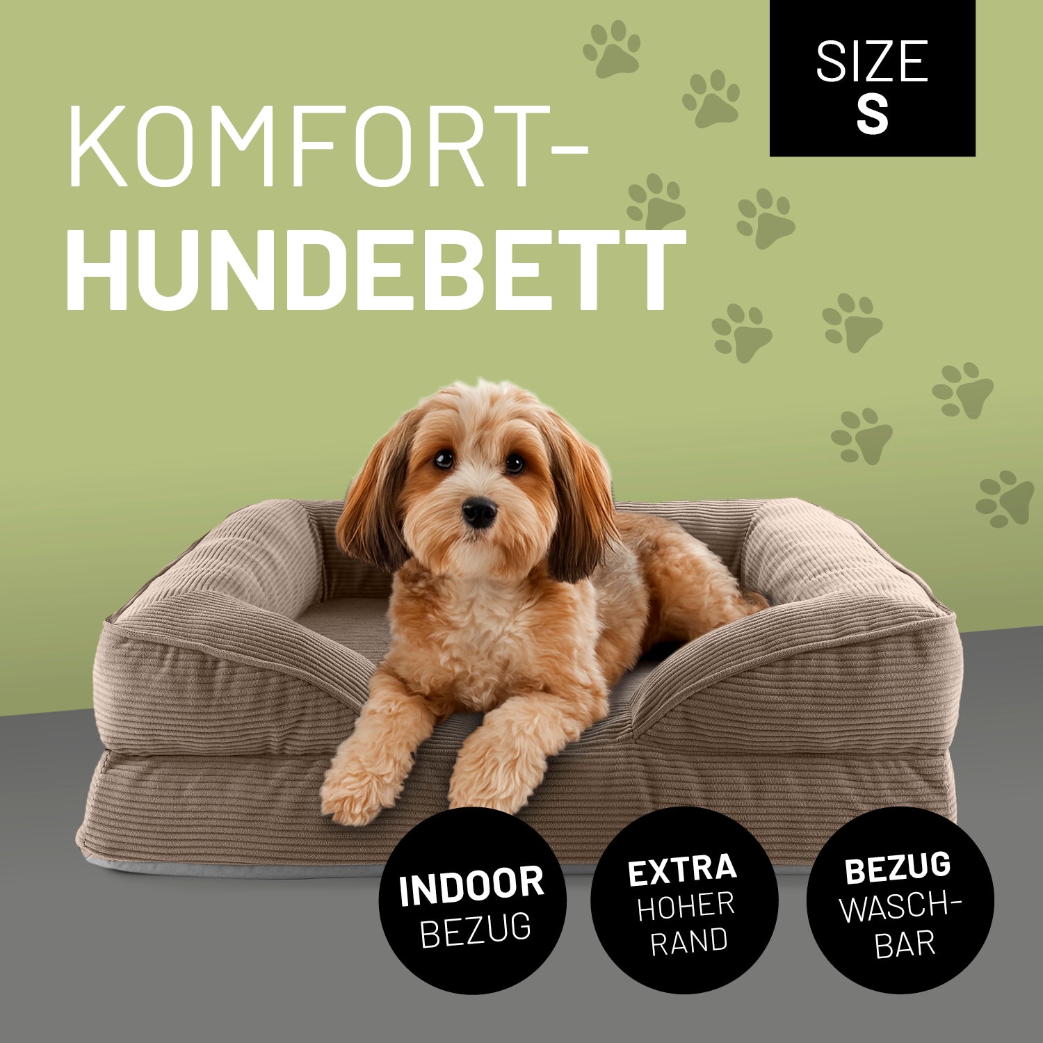 Komfort-Hundebett aus der LUMALAND Cord-Reihe - Gr. S - 70 x 60 cm - Grau
