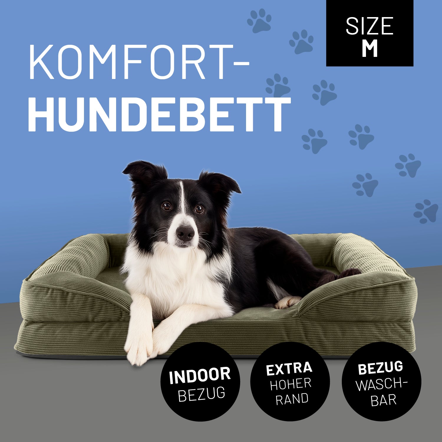 Komfort-Hundebett aus der LUMALAND Cord-Reihe - Gr. M - 90 x 65 cm - Grau