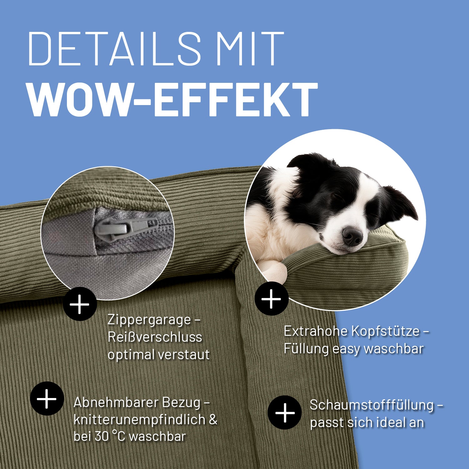 Komfort-Hundebett aus der LUMALAND Cord-Reihe - Gr. M - 90 x 65 cm - Grau