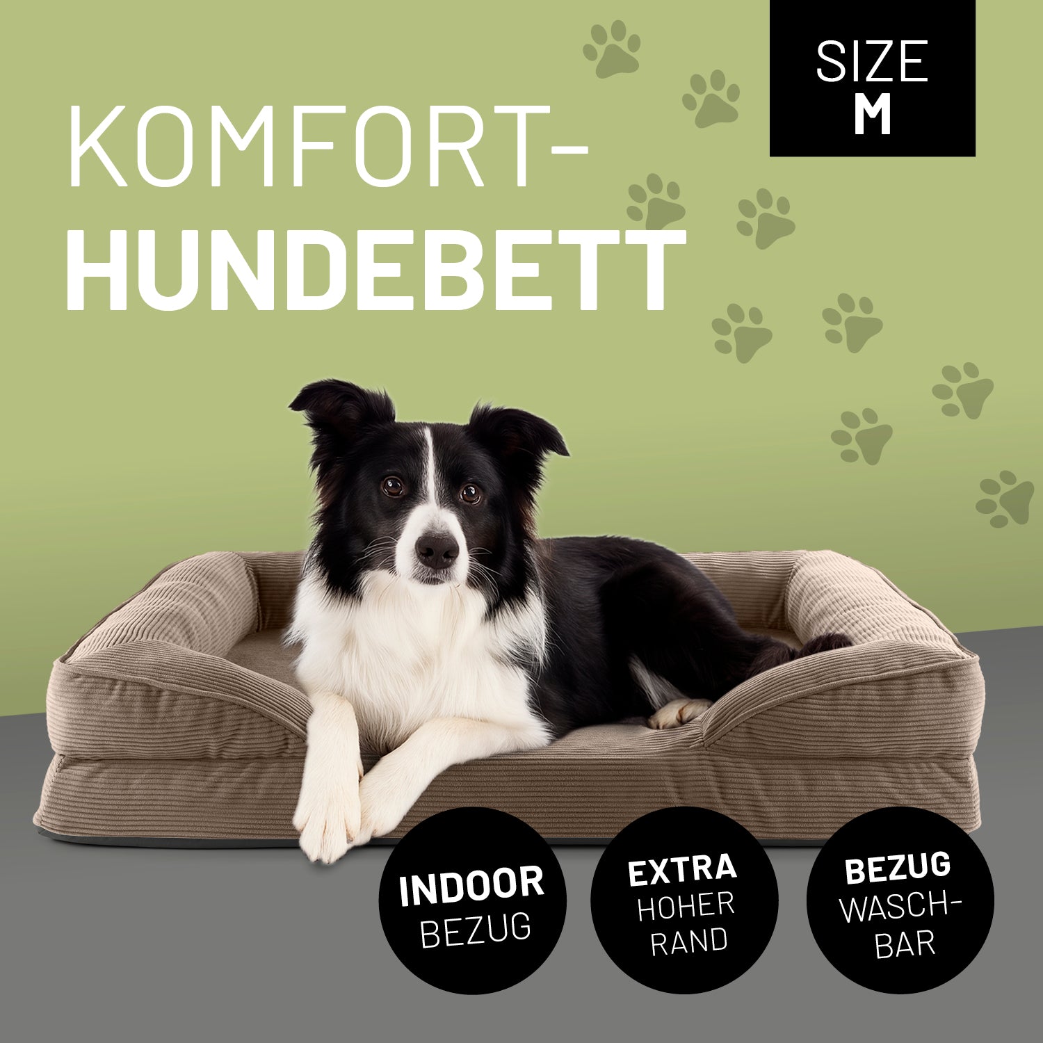 Komfort-Hundebett aus der LUMALAND Cord-Reihe - Gr. M - 90 x 65 cm - Grau