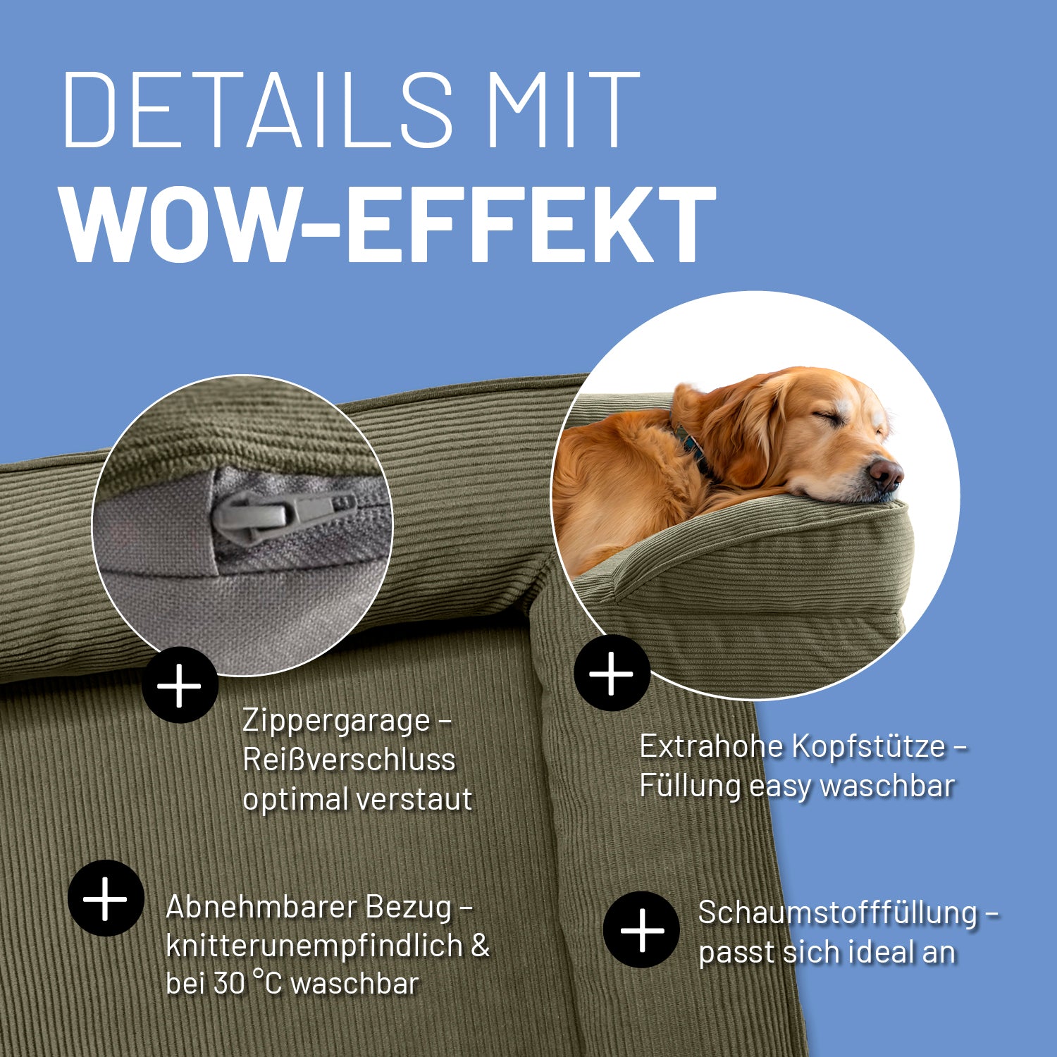 Komfort-Hundebett aus der LUMALAND Cord-Reihe - Gr. L - 110 x 75 cm - Grau