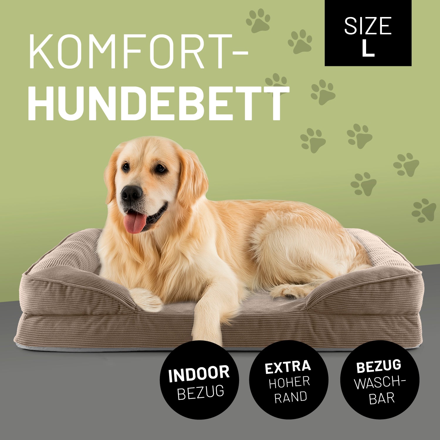 Komfort-Hundebett aus der LUMALAND Cord-Reihe - Gr. L - 110 x 75 cm - Grau