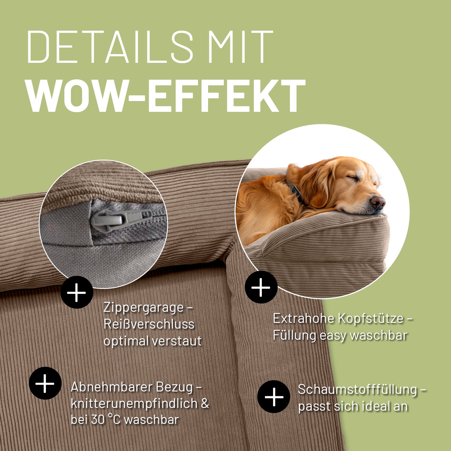 Komfort-Hundebett aus der LUMALAND Cord-Reihe - Gr. L - 110 x 75 cm - Grau