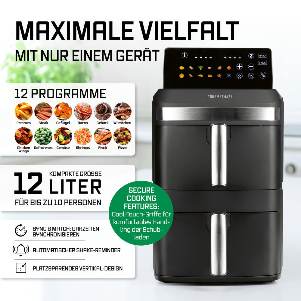 FryUp XL Vertikale Doppelkammer-Heißluftfritteuse