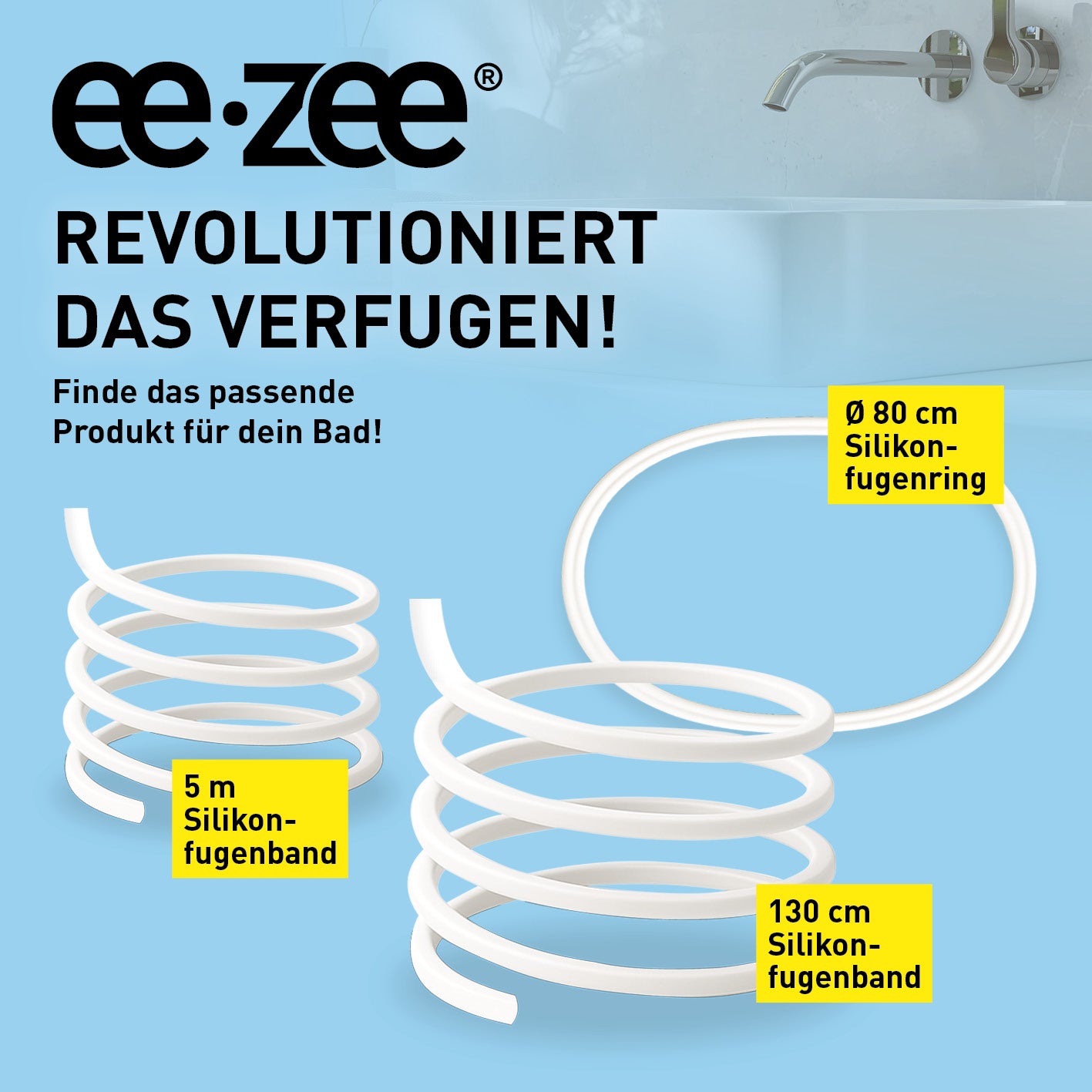 eezee Fugenband 130 cm für Waschtisch/Waschbecken im quadratischen 1417x1417 Bild, Galerieposition 7, weißes Silikonfugenbandrolle
