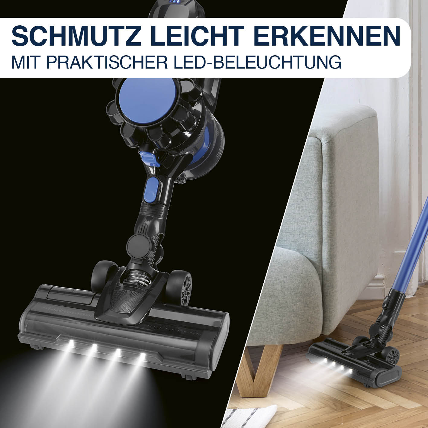 Akku-Zyklonstaubsauger mit LED-Beleuchtung für bessere Sicht auf Schmutz, Bild 2 der quadratischen Produktgalerie 1417x1417 px