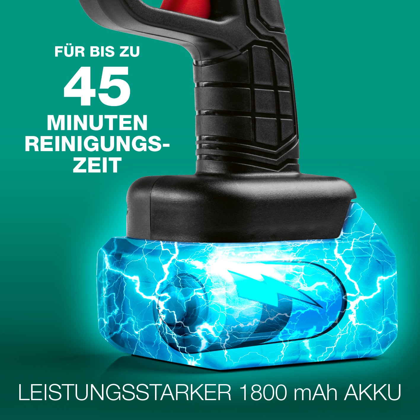 Akku-Hochdruckreiniger mit leistungsstarkem 1800 mAh Akku für bis zu 45 Minuten Reinigungszeit, Galerieposition 4 quadratisch.