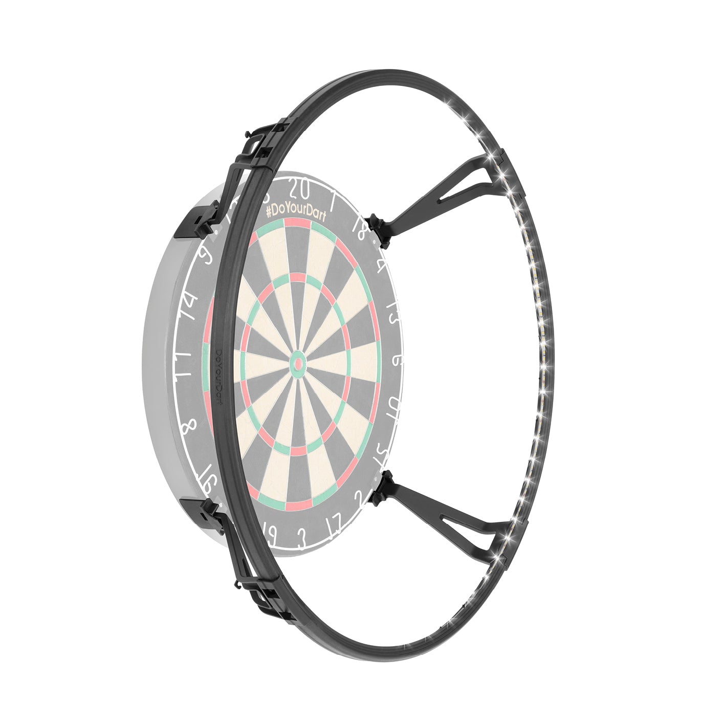 Dartscheiben-Beleuchtung mit 360° LED-Ring für gleichmäßige, schattenfreie Ausleuchtung der Dartscheibe und präzises Spielen.