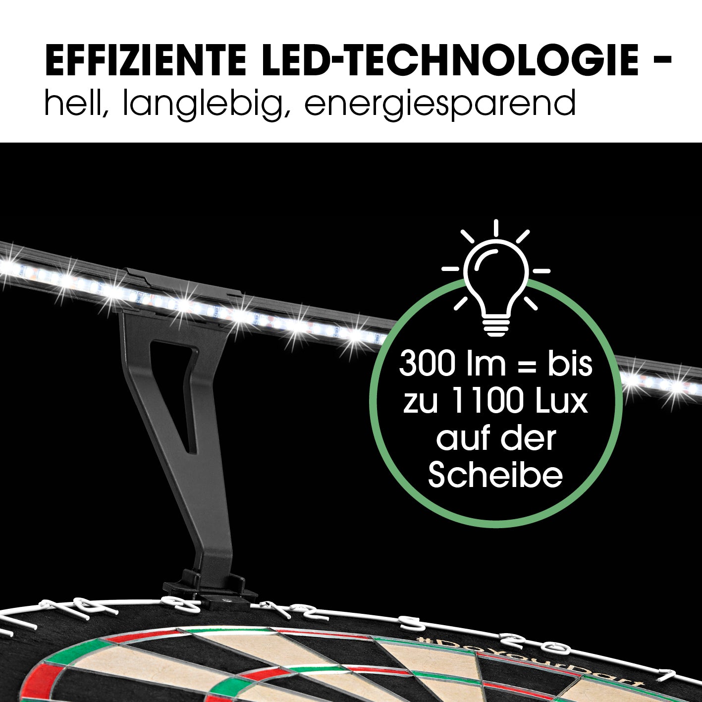 Dartscheiben-Beleuchtung mit effizienter LED-Technologie für helles, langlebiges und energiesparendes Licht bei Dartspielen.