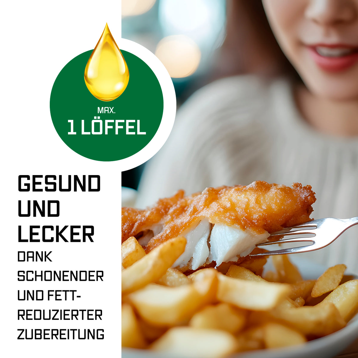 Vario-Kammer-Heißluftfritteuse - 10 Liter (2 x 5 Liter) mit knusprigen Pommes und Fischfilet