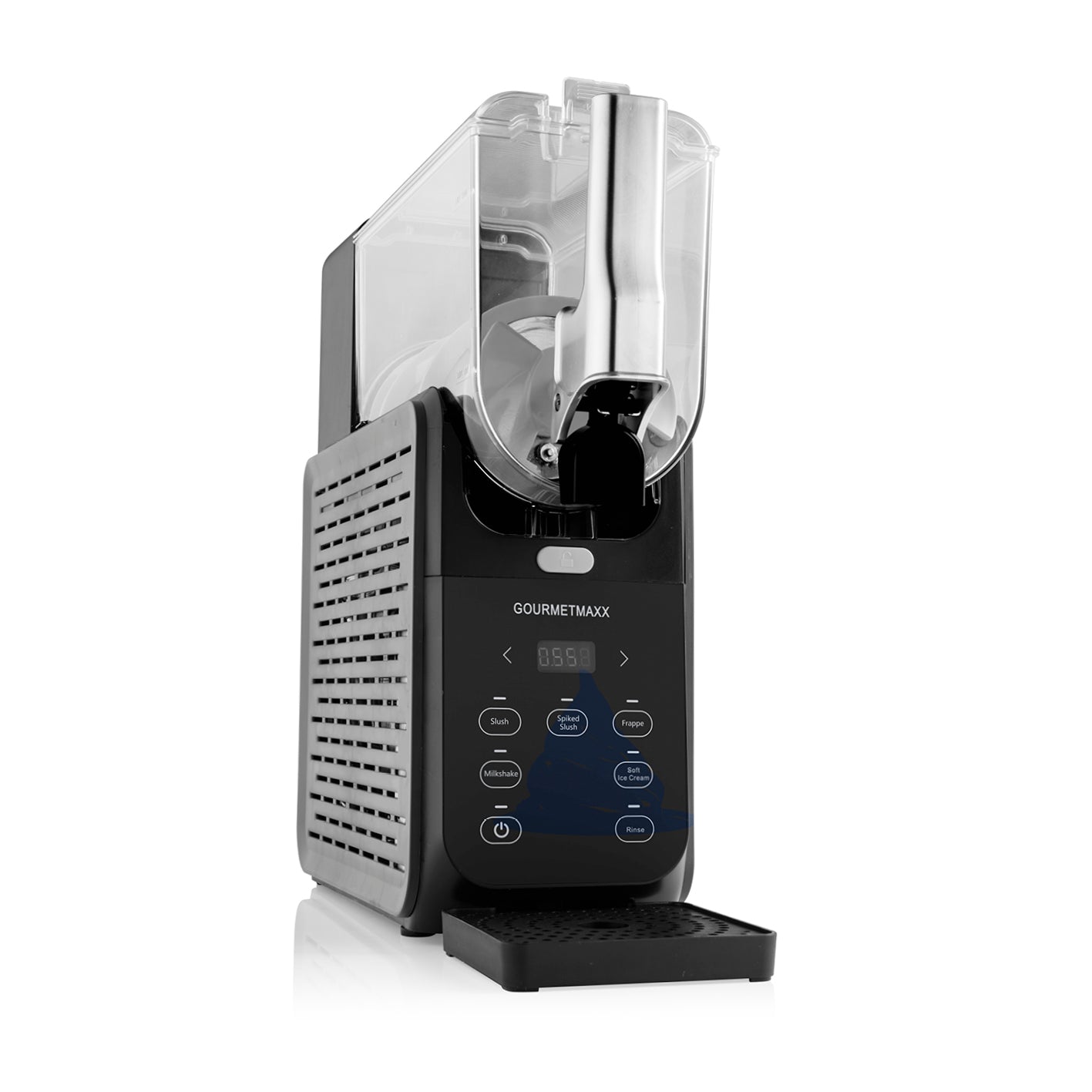 Moderne Slush Eis Maschine FreezeUp mit digitalem Display und 5 Modi für schnelle Getränke und Desserts.