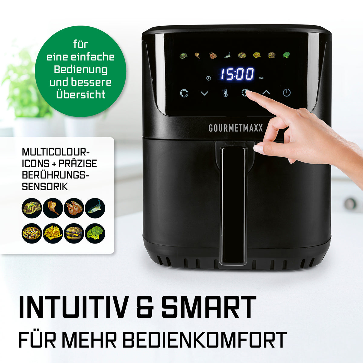 Heißluft-Fritteuse Digital 6,5 Liter - Schwarz mit intuitivem Touchdisplay und Bedienfeld