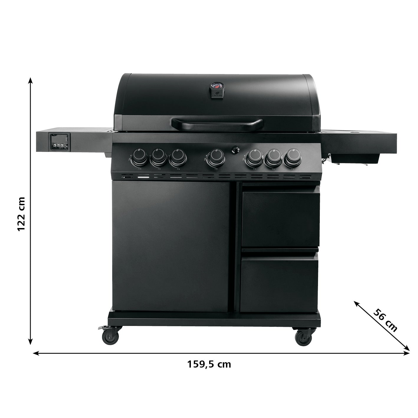 Gasgrill COOL BLACK 5.2 maxX-Zone mit 5 Brennern, großer Grillfläche und robustem schwarzem Design für vielseitiges Grillen.