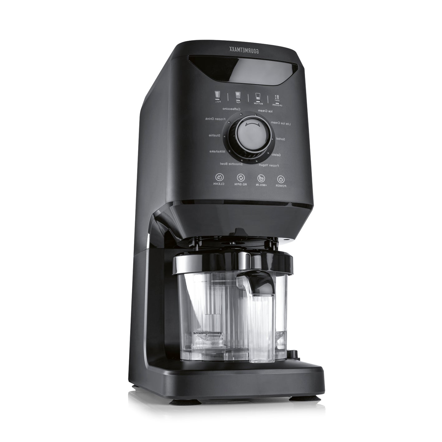 Eismaschine SmoothUp in Schwarz mit Bedienfeld für 10 Programme und Mix-in-Funktion zur Herstellung kreativer Drinks und Desserts