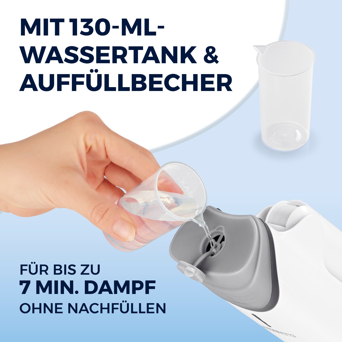 2in1-Dampfbürste mit 130-ml-Wassertank und Auffüllbecher für bis zu 7 Minuten Dampf ohne Nachfüllen, Galeriebild 8 quadratisch