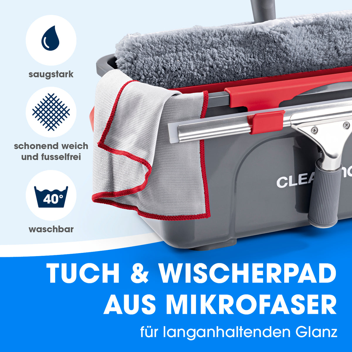 Fensterreiniger-Set Professional - 13-tlg. - Grau/Rot mit Mikrofasertuch und Wischerpad