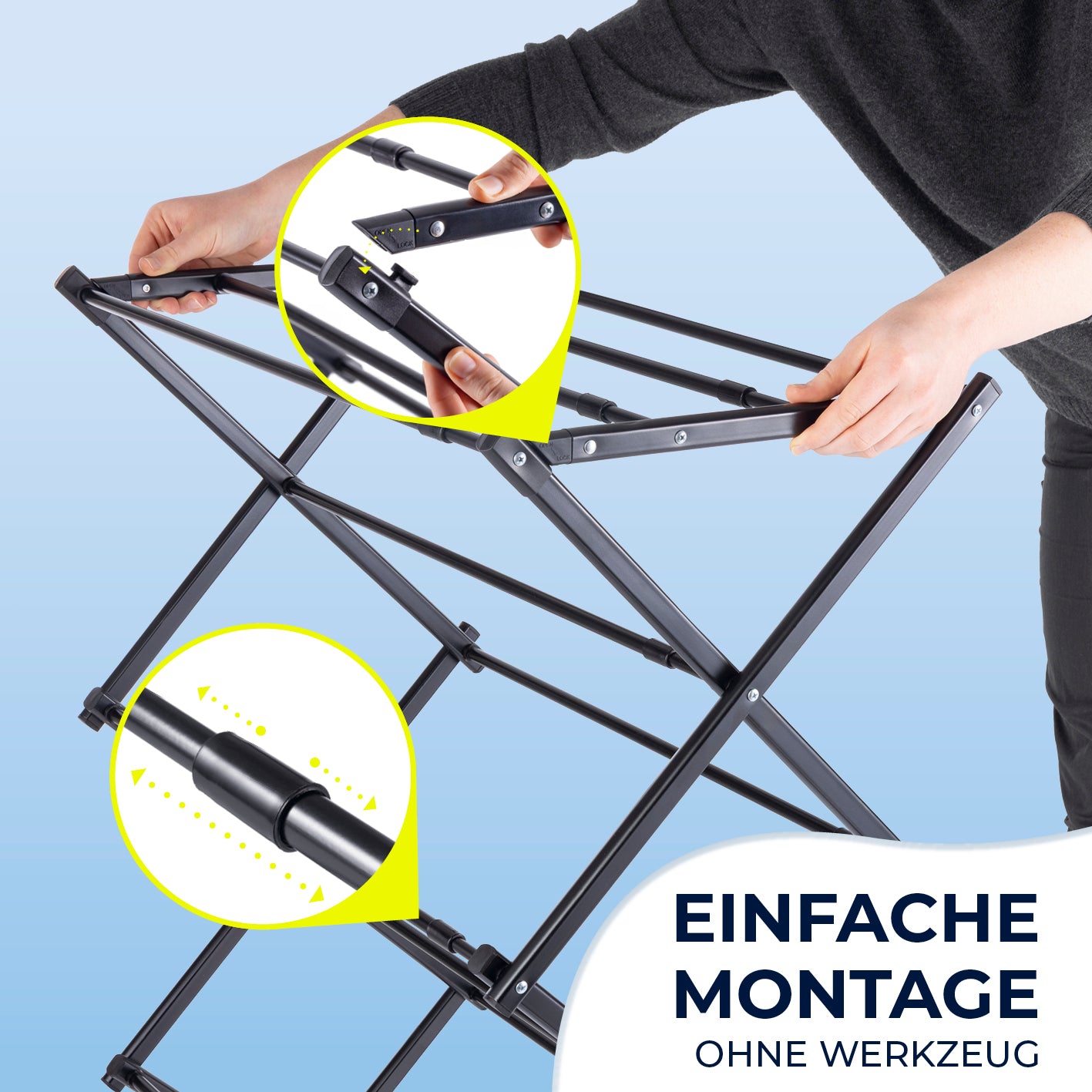 Teleskop-Wäscheständer 1200 in Galerie 6 zeigt einfache Montage und flexible Ausziehfunktion in quadratischem Bildformat.