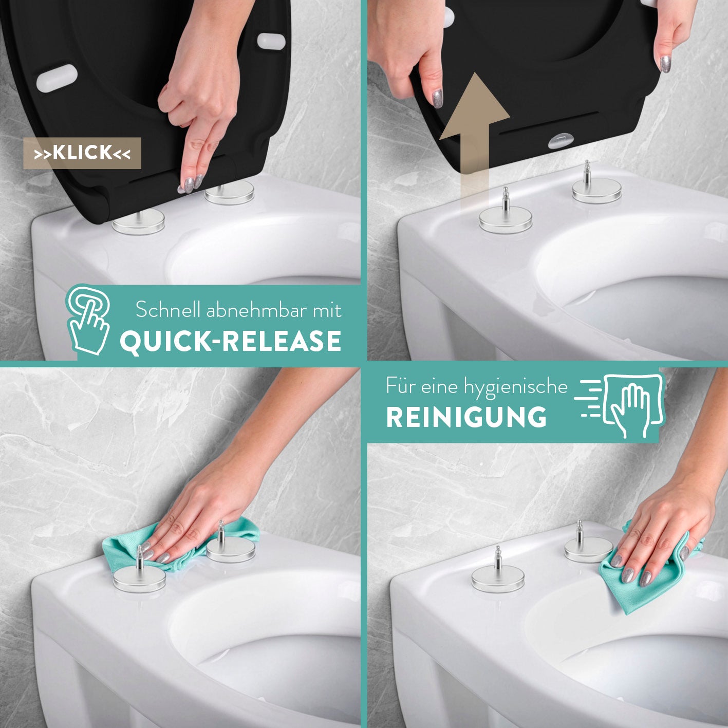 Premium Toilettendeckel - oval - schwarz