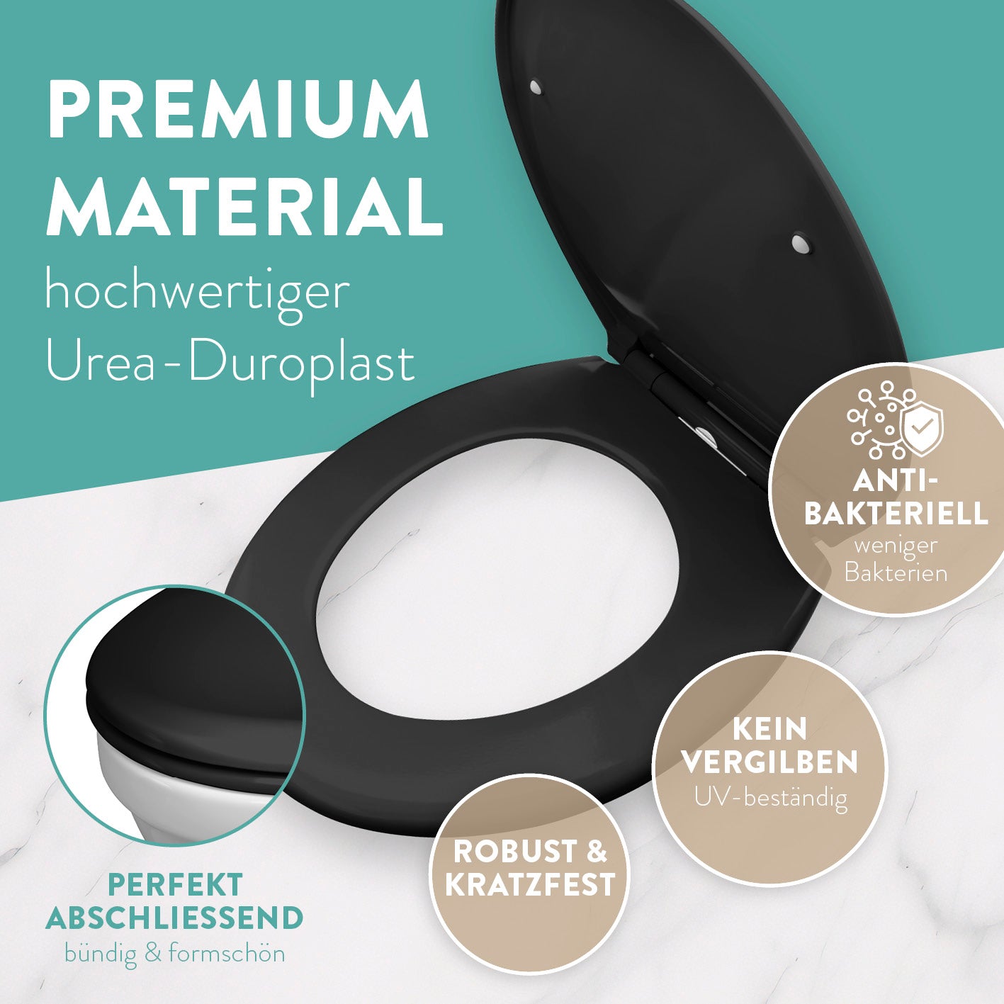Premium Toilettendeckel - oval - schwarz