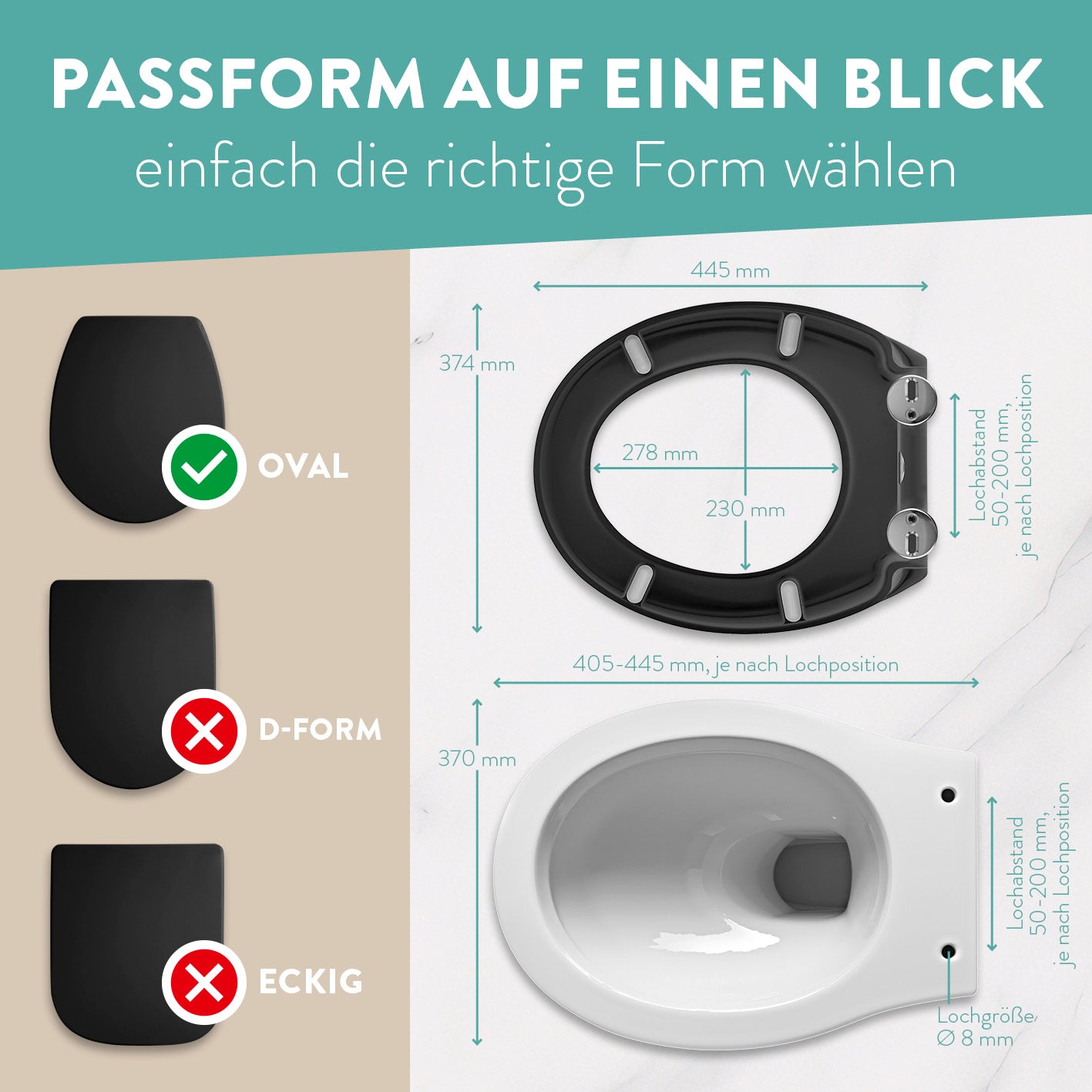 Premium Toilettendeckel - oval - schwarz
