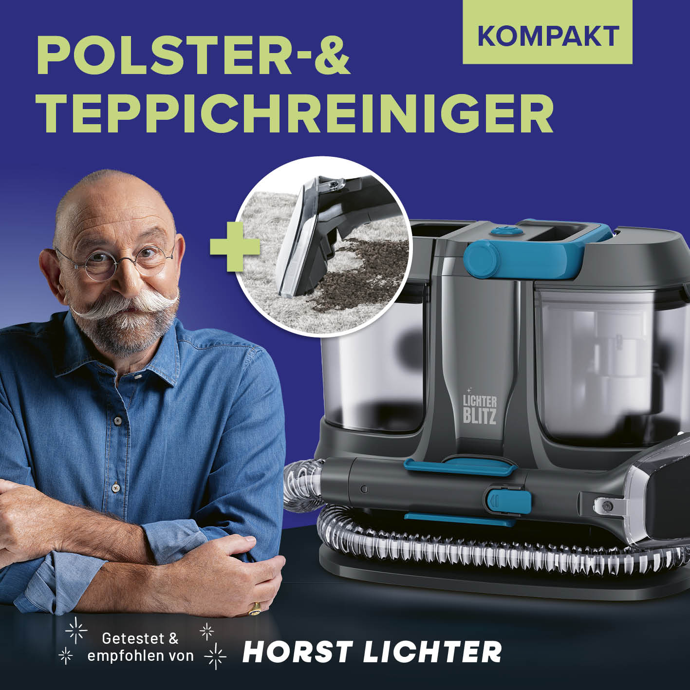Waschsauger & Polsterreiniger Gerät kompakt im quadratischen Bild mit Empfehlung von Horst Lichter, Galerieposition 2.
