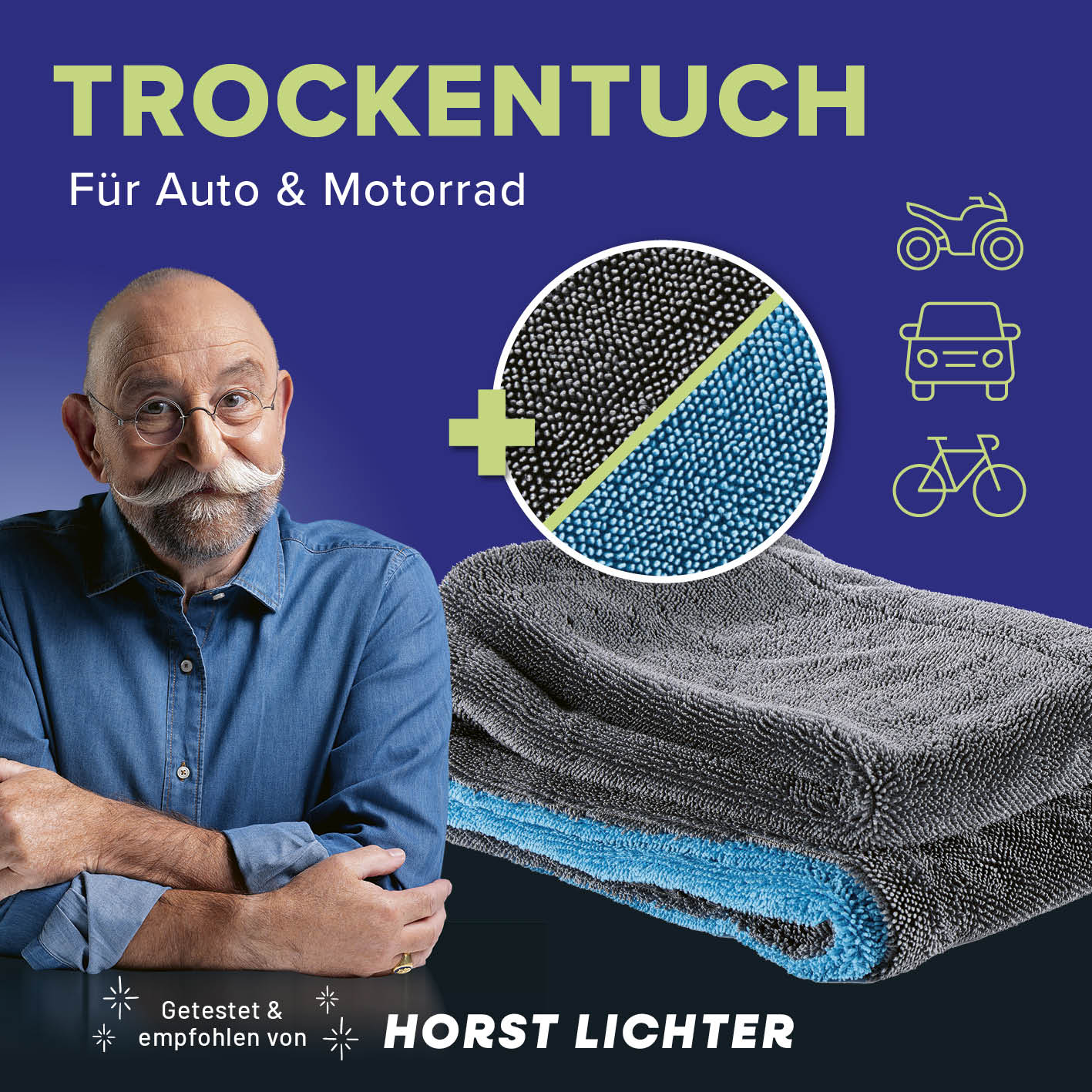 Trockentuch für Auto & Motorrad mit hoher Saugkraft, getestet von Horst Lichter, quadratisches Bild Galerieposition 2, 1417x1417 px