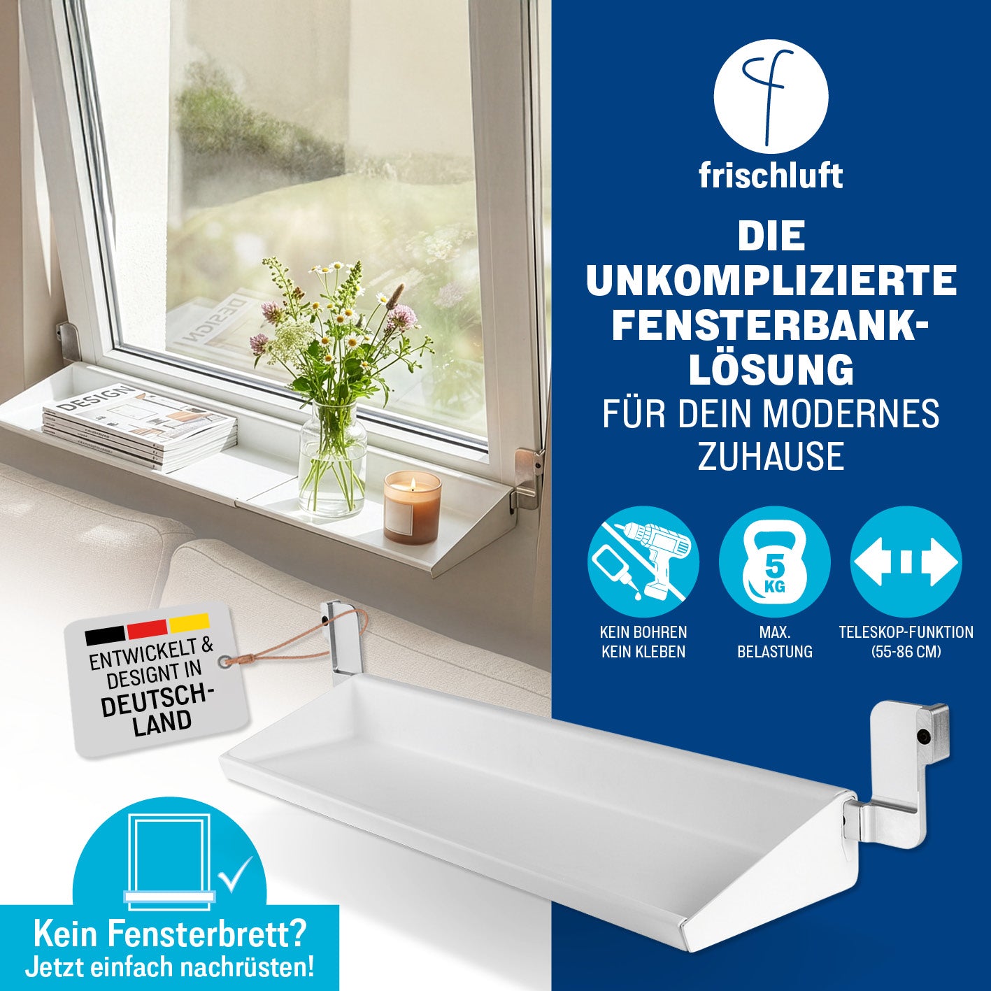 Flexible Fensterbank zum Lüften ohne Abräumen