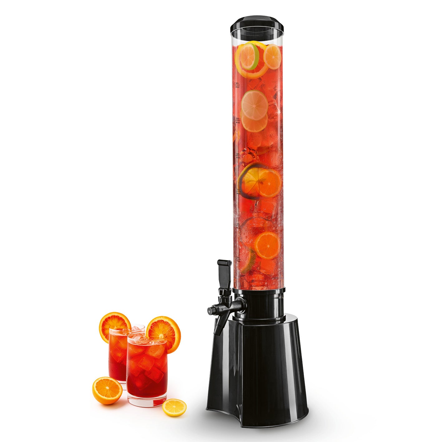 Trinksäule - 3 Liter mit fruchtigem Getränk und Eiswürfeln, tropffreier Zapfhahn, Galerieposition 8, quadratisch 1417x1417px.