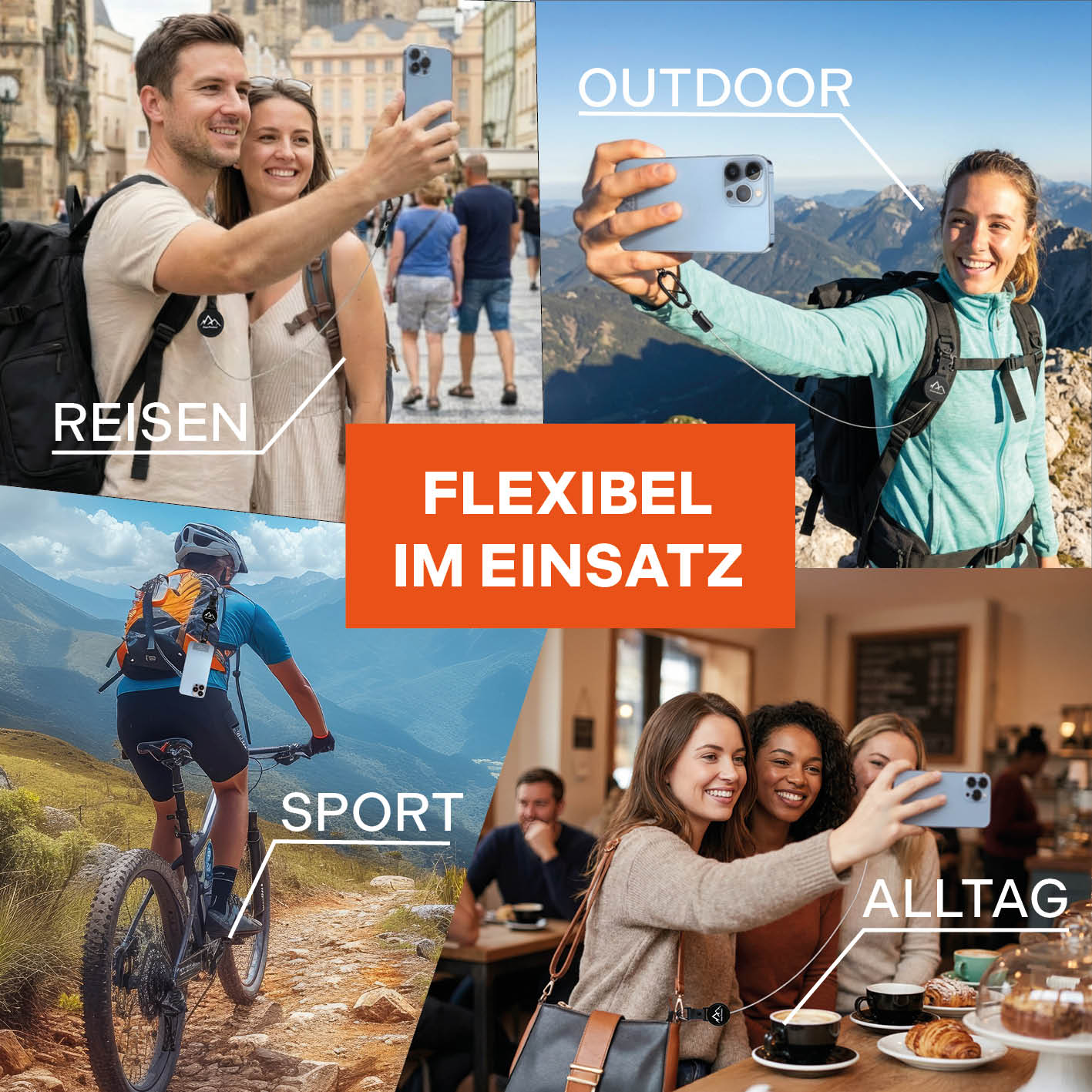 Handy Sicherung mit Stahlseil & Karabiner, 80 cm Anti-Drop Kabel bei Outdoor, Reisen, Sport und Alltag flexibel im Einsatz.