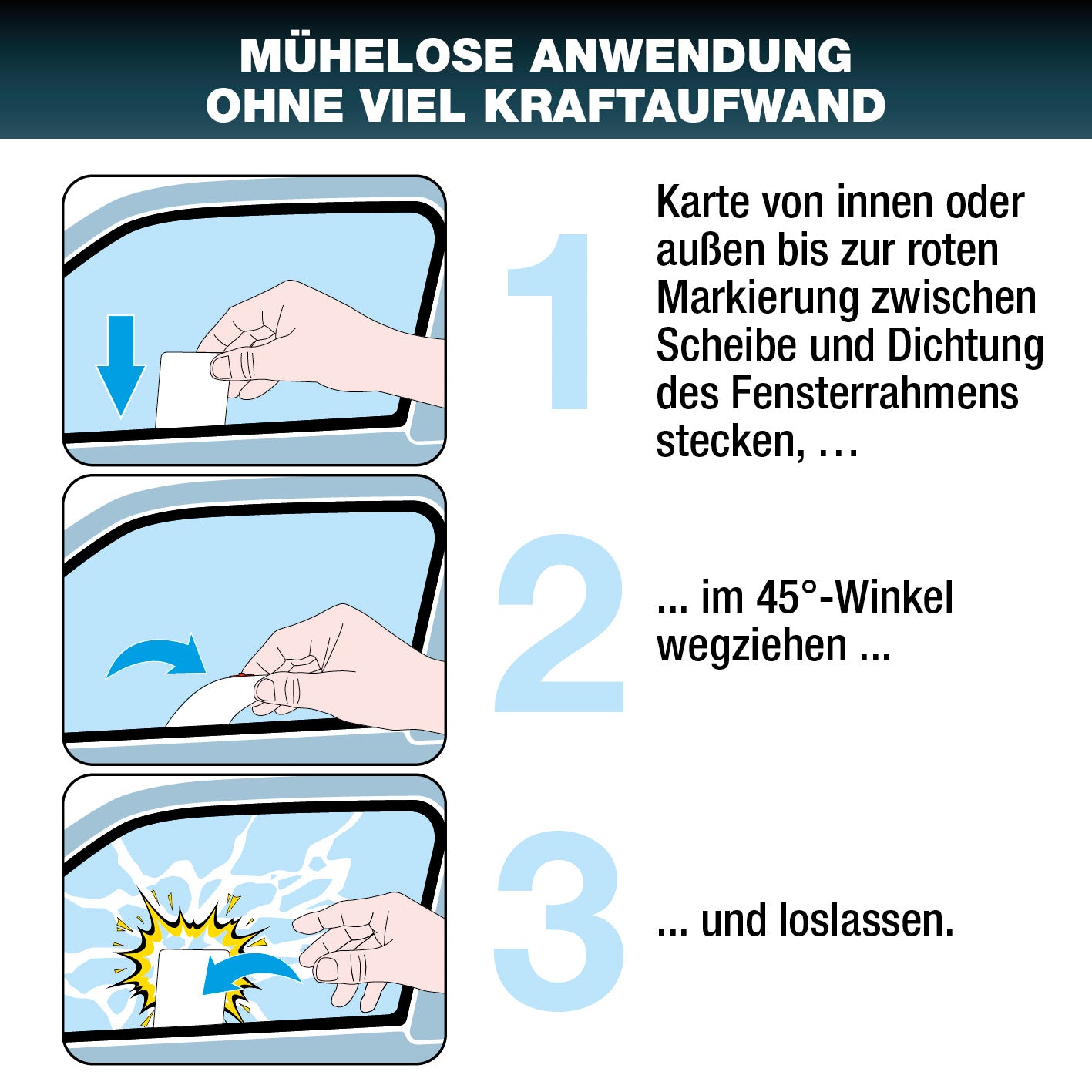 Notfall-Rettungswerkzeug im Kartenformat mit Gurtschneider zeigt einfache Handhabung zum schnellen Zerschlagen von Autoscheiben bei Bedarf.