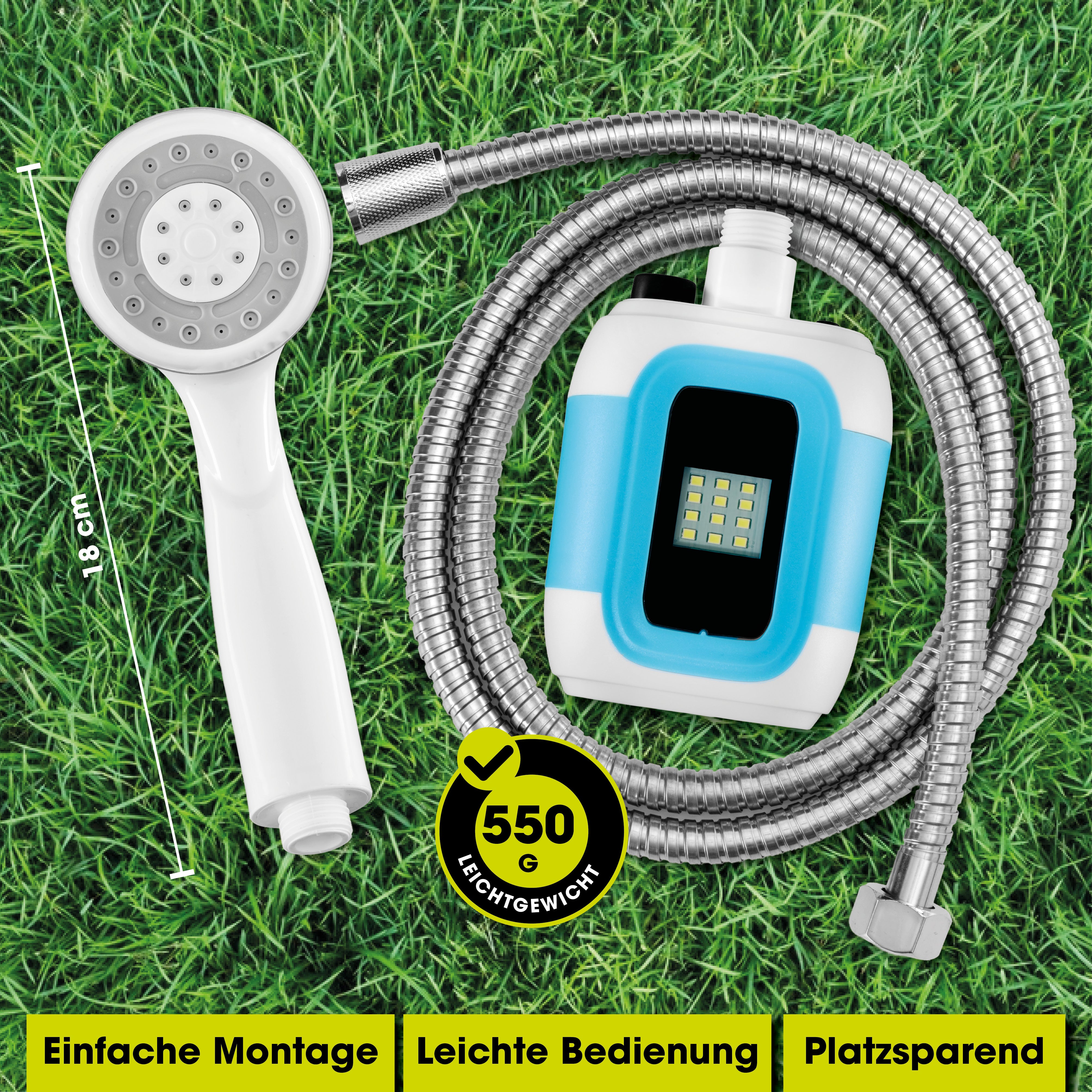2in1-Gartendusche mit schlauch, Duschkopf und Pumpe, leicht, mobil, ideal für Garten und Pflanzenbewässerung