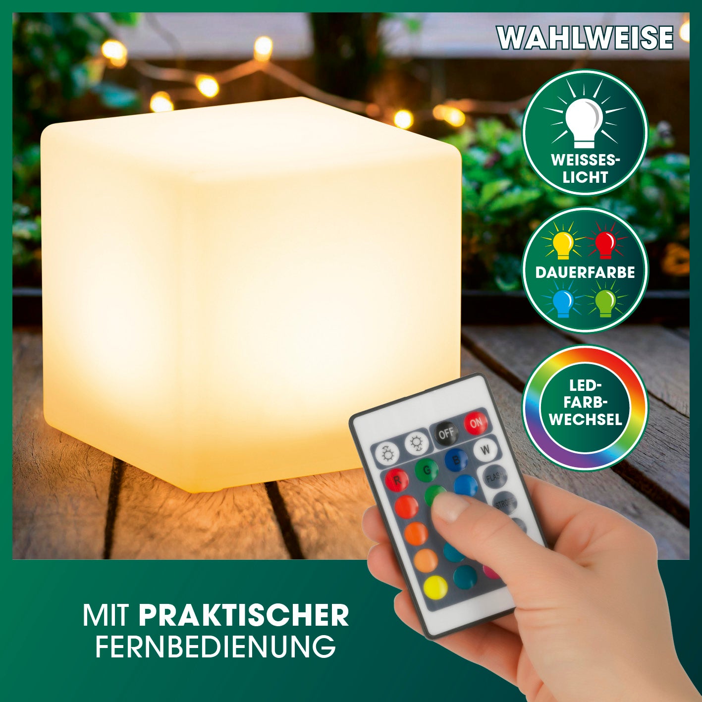Solar-Dekowürfel mit Fernbedienung & Farbwechsel - 2er-Set