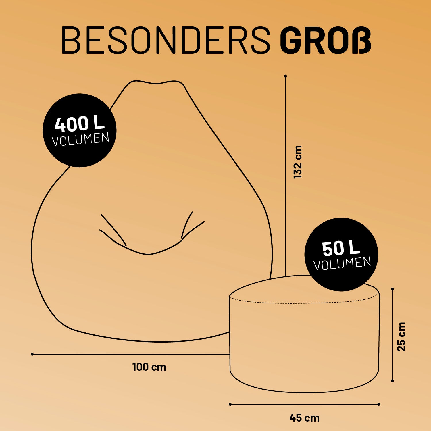 Relax-Set Cord – Sitzsack GIANT (400 L) + Pouf (50 L) - Senfgelb