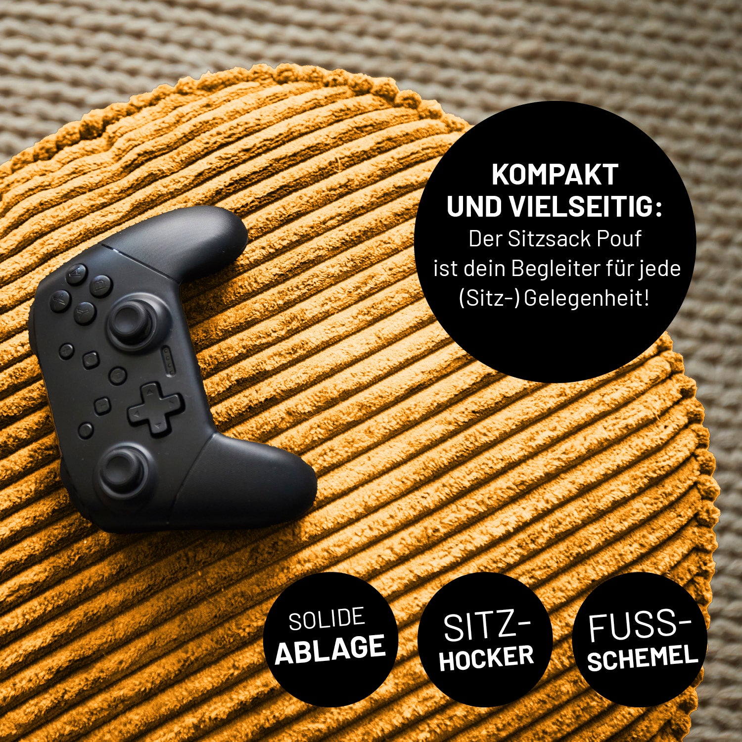 Relax-Set Cord – Sitzsack GIANT (400 L) + Pouf (50 L) - Senfgelb
