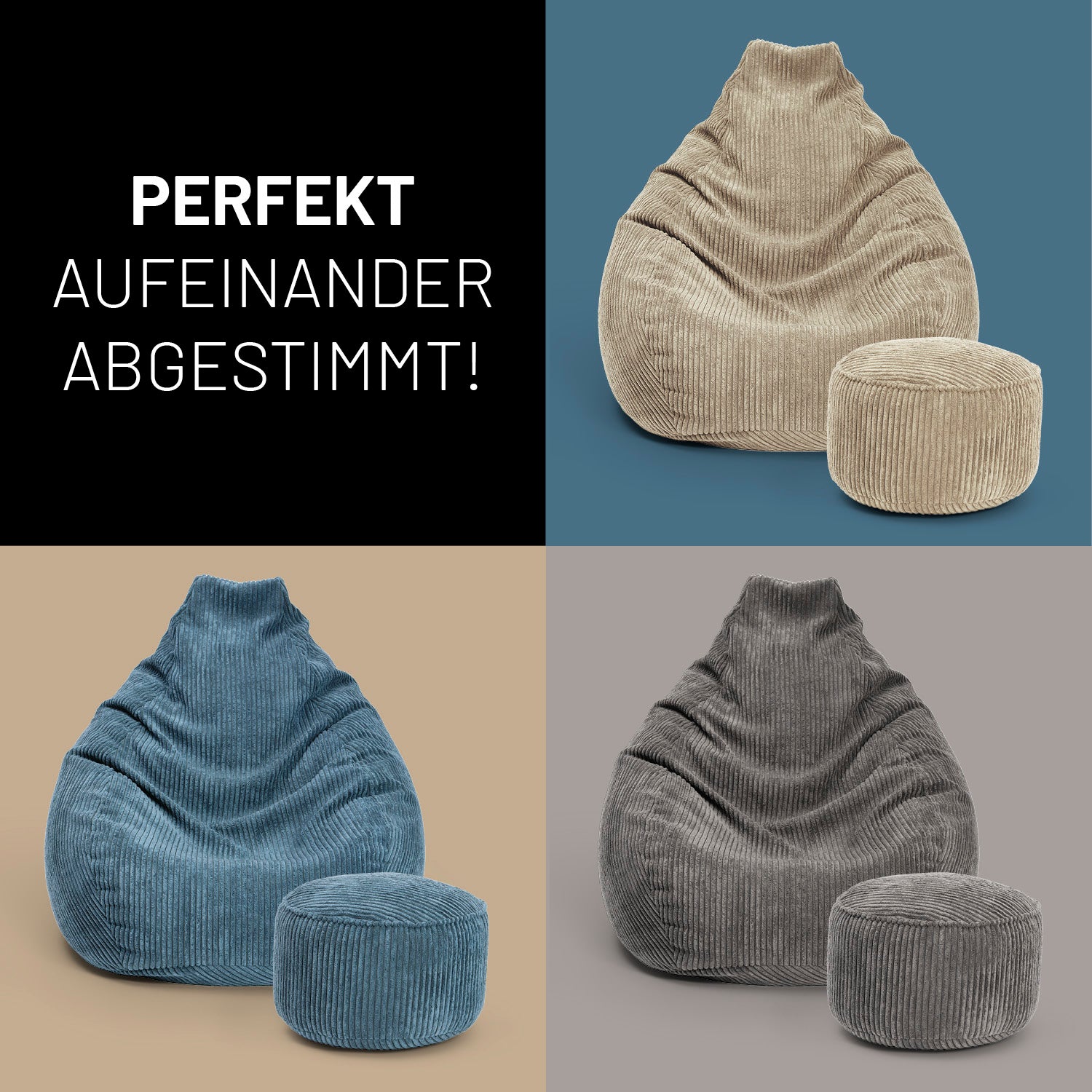 Relax-Set Cord – Sitzsack GIANT (400 L) + Pouf (50 L) - Senfgelb